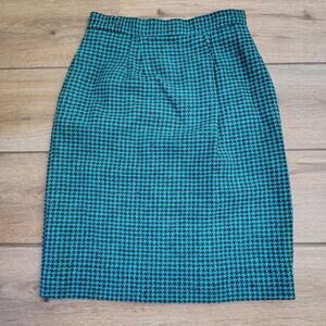 Carlisle Luxury 100% Silk Houndstooth 23" Pencil Skirt Women's Size 6 Vintage